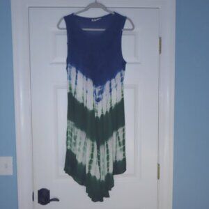 Cute Options Tie Dye Gauzy Midi Boho Cover up Dress Asymmetric Flowy Embroidered